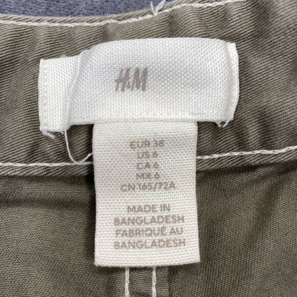 H&M Sage Green Cargo Utility Pants Contrast Stitching Pockets Womens Size 6 - Picture 6 of 13